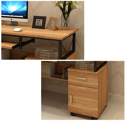 Multi-function Computer Desk Workstation with Shelves and Cabinet White Oak