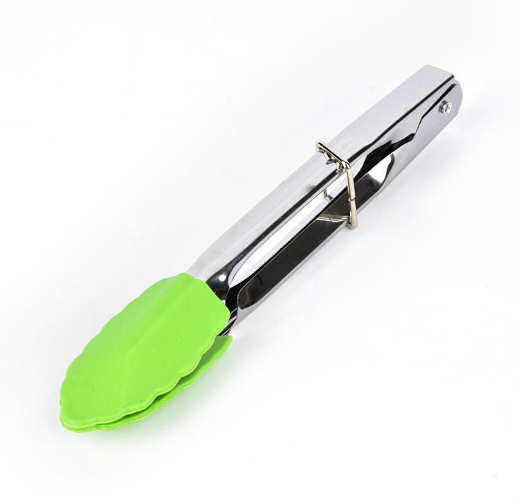 2 Pack - 18cm Stainless Steel Mini Tongs with Silicone Tips for Kitchen Green