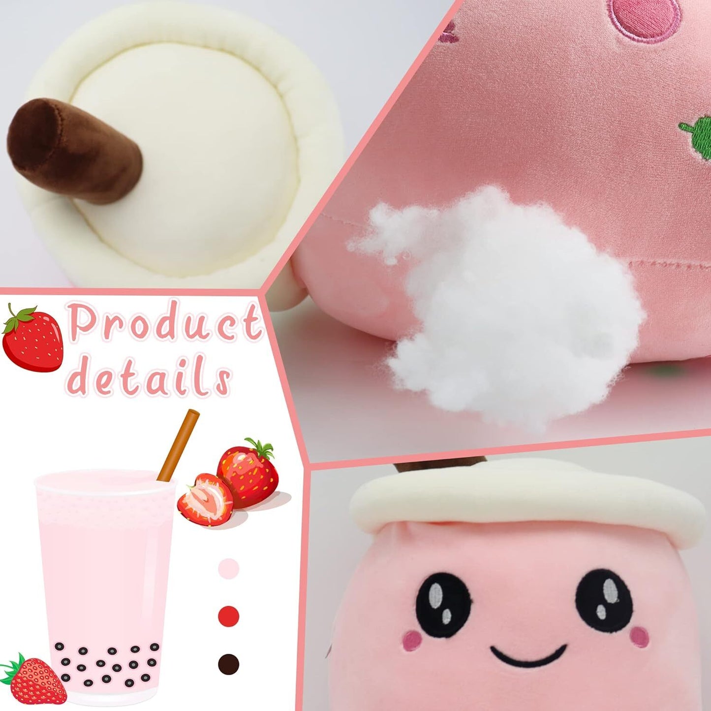 40cm Bubble Tea Plush Toy Boba Cuddly Doll Pillow Cushion Pink