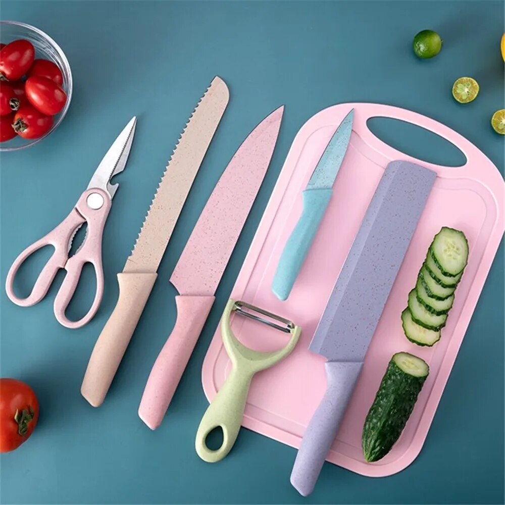 Eco-friendly Pastel Kitchen Utensil Knife Cutting Board Set 7 PCS