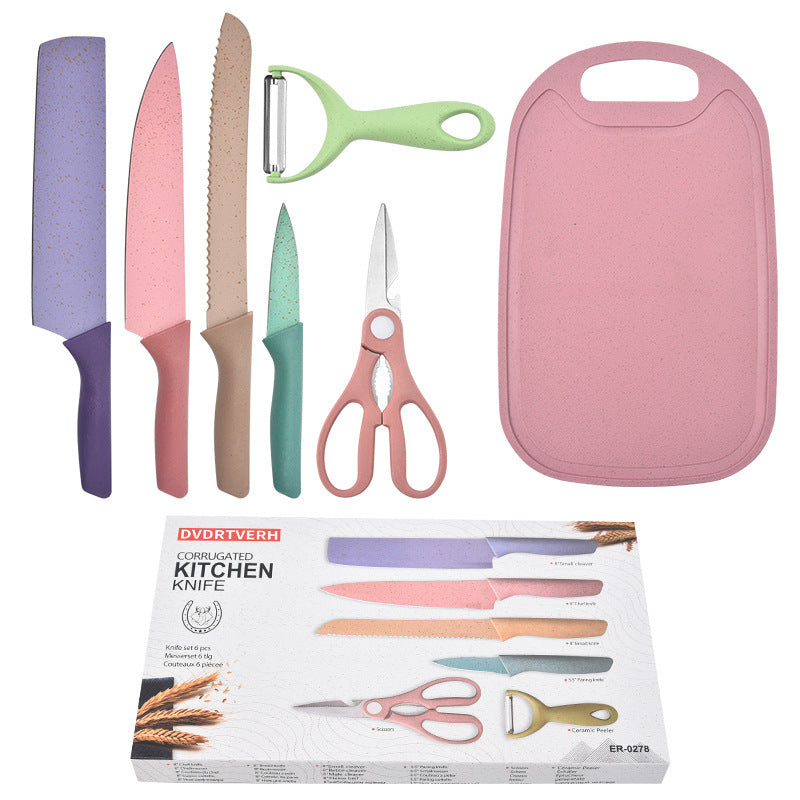 Eco-friendly Pastel Kitchen Utensil Knife Cutting Board Set 7 PCS