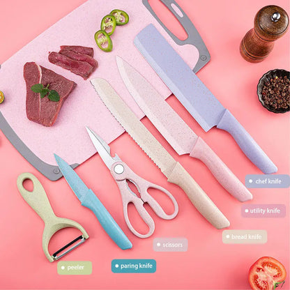 Eco-friendly Pastel Kitchen Utensil Knife Cutting Board Set 7 PCS