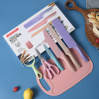 Eco-friendly Pastel Kitchen Utensil Knife Cutting Board Set 7 PCS