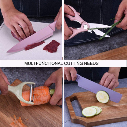 Eco-friendly Pastel Kitchen Utensil Knife Cutting Board Set 7 PCS