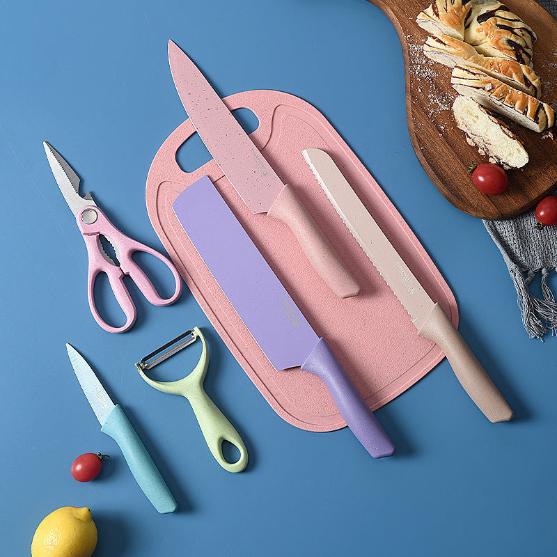 Eco-friendly Pastel Kitchen Utensil Knife Cutting Board Set 7 PCS