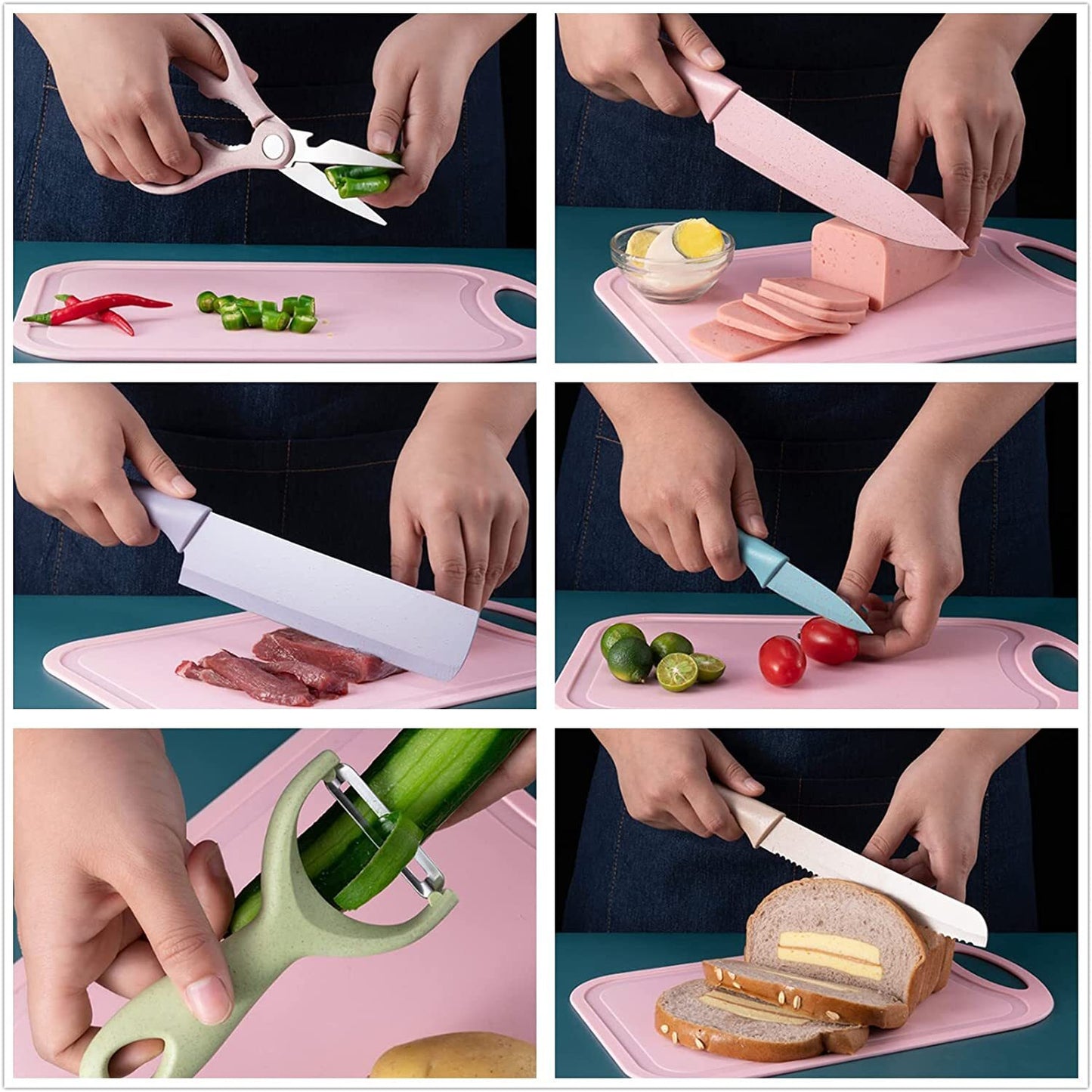 Eco-friendly Pastel Kitchen Utensil Knife Cutting Board Set 7 PCS