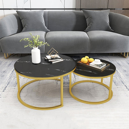 Luxor 2-in-1 Designer Marble Look Nested Coffee Tables Black