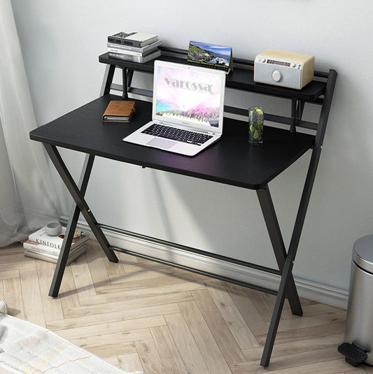 Smart Space-Saving Folding Desk with Storage Shelf Black