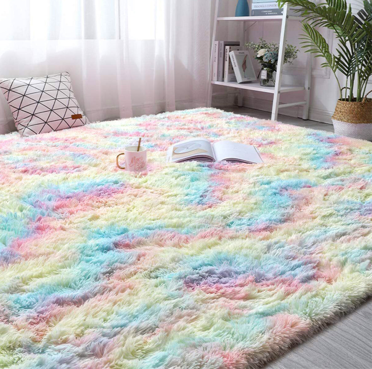 300 x 200 XL Plush Shag Rug for Living Room Rainbow