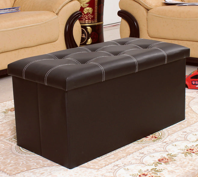 XL Foldable PU Leather Storage Ottoman Dark Brown