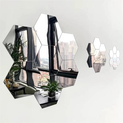 12PC Hexagonal Mirror Wall Stickers Decorative Home Art