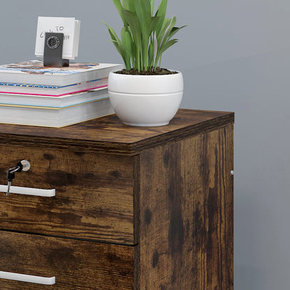 Rustic Wood 3 Drawer Bedside Table Cabinet with Wheels