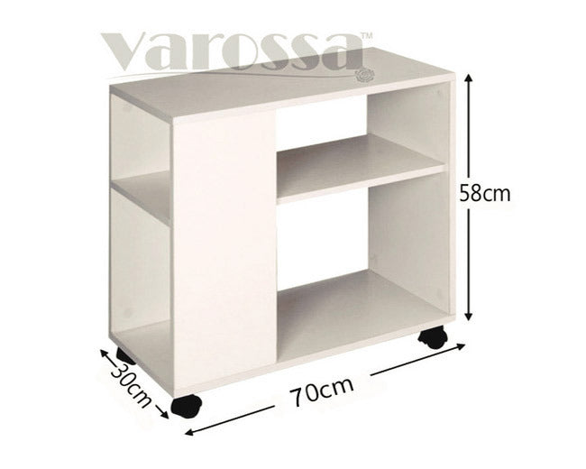 Compact Rolling Sofa Side Table with Magazine Rack White