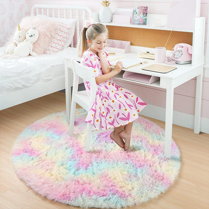 Infinity Round Soft Comfortable Shag Rug Rainbow