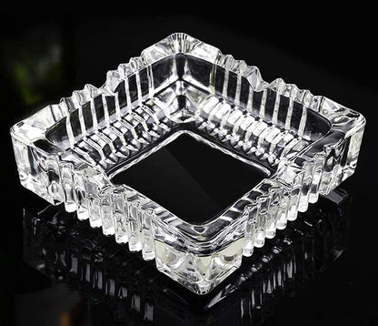 Elegant Crystal Glass Ashtray Square Shaped Tabletop Decor