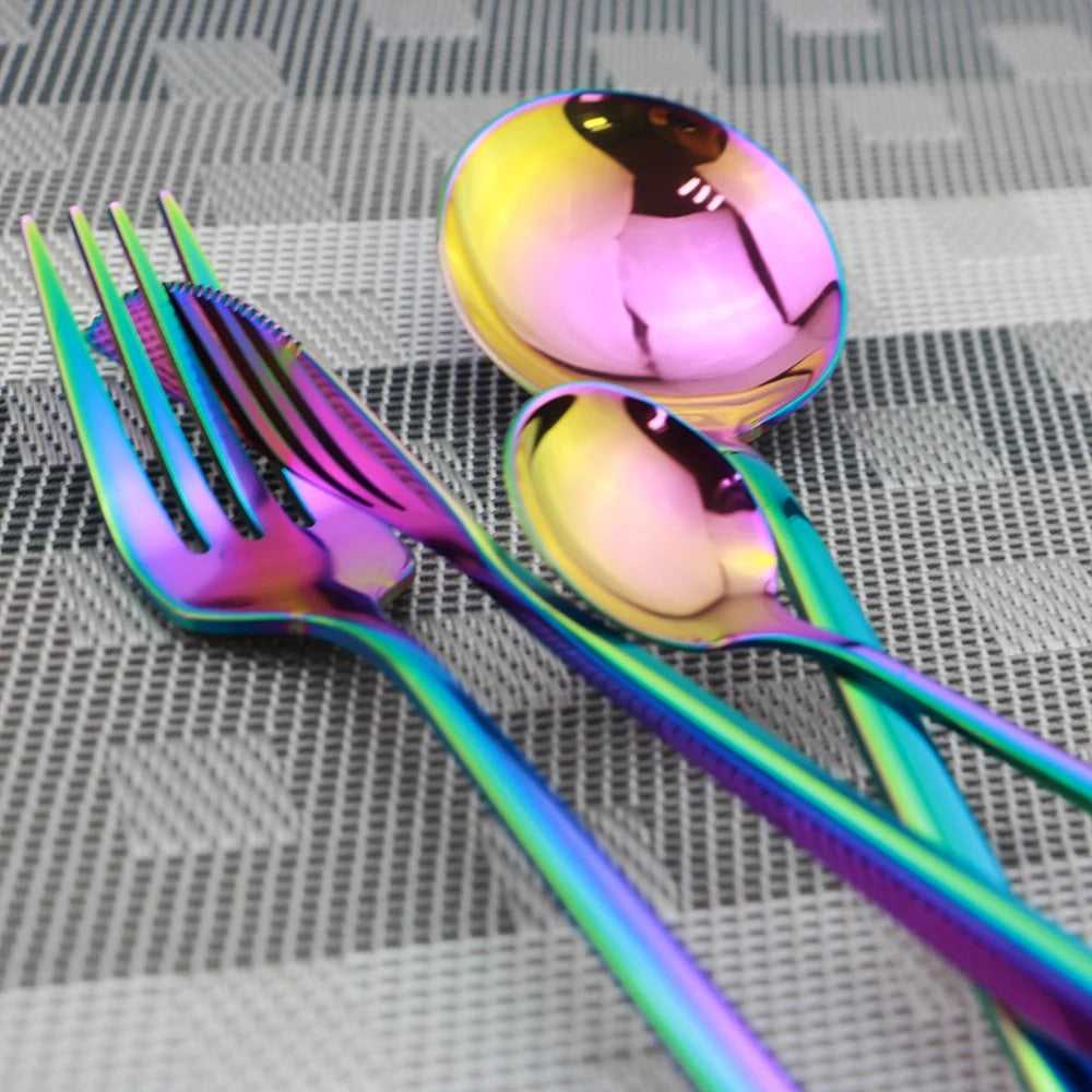 24 Piece Stainless Steel Cutlery Set Colorful Kitchen Tableware