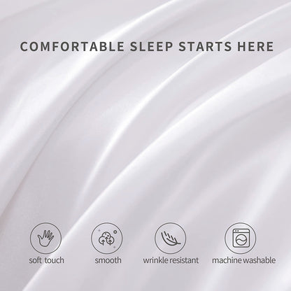 Queen Silky Satin Bed Sheet Set Soft and Smooth White