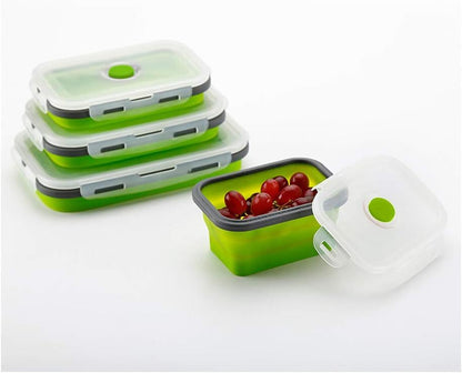 Pack of 4 Collapsible Silicone Food Storage Containers with Airtight Lid Green