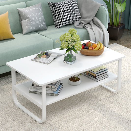 Elegant Modern Wood and Steel Coffee Table with Shelf White