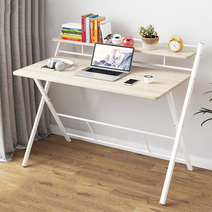 100cm Smart Space-Saving Folding Desk with Shelf White