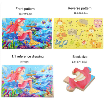 60PCS Wooden Jigsaw Puzzle Kids Educational Toy Mermaid Theme