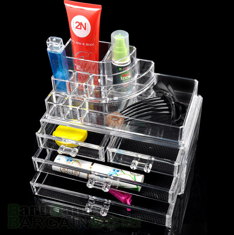 Clear Crystal Makeup Organizer Drawers Jewellery Storage Box