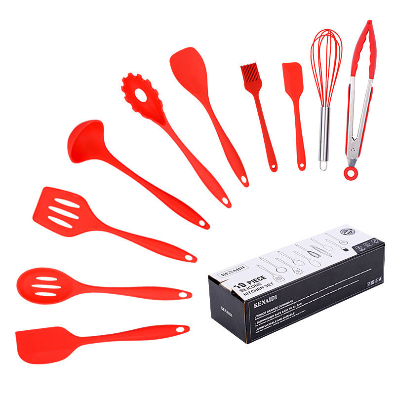 10PC Silicone Kitchen Utensil Set Non-Stick Heat Resistant Cooking Tools Red