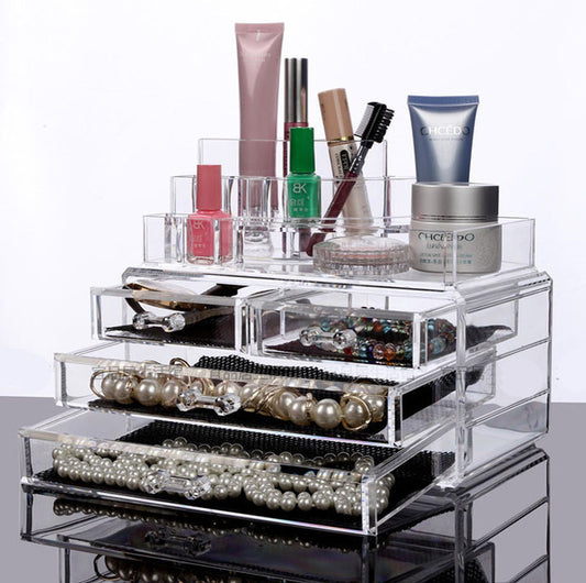 Clear Crystal Makeup Organizer Drawers Jewellery Storage Box