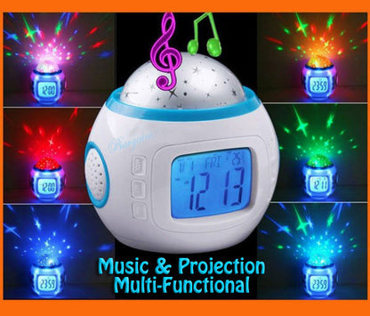 Starry Sky Projection Digital Alarm Clock with Music and Calendar