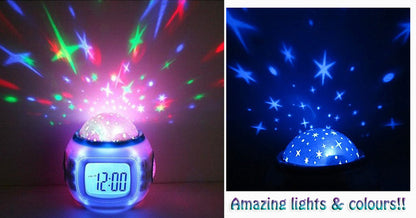 Starry Sky Projection Digital Alarm Clock with Music and Calendar