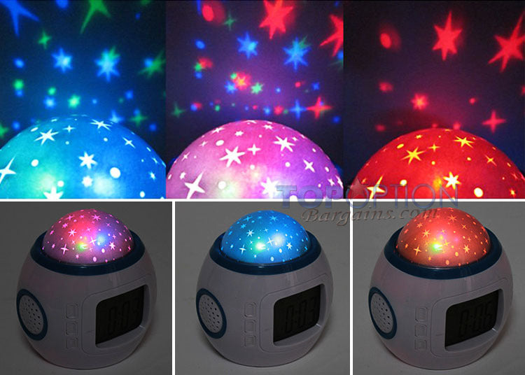 Starry Sky Projection Digital Alarm Clock with Music and Calendar