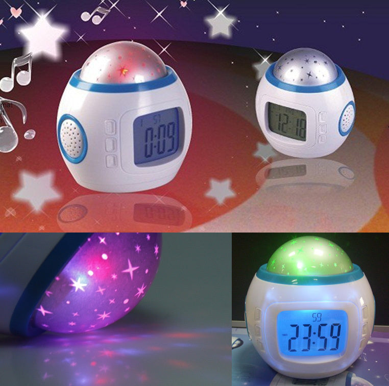 Starry Sky Projection Digital Alarm Clock with Music and Calendar