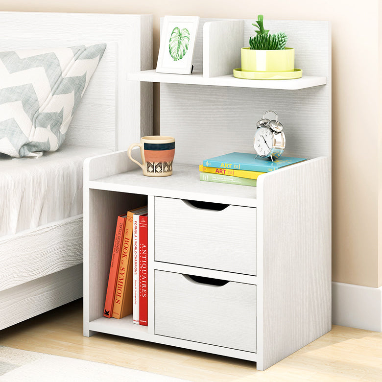 Elegant Tall Bedside Table with Drawers and Shelf White