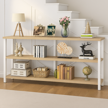 Industrial Console Table TV Stand Bookcase Storage Shelf Unit (Oak & White)
