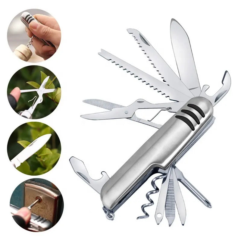 11 in 1 Stainless Steel Multi-Tool Pocket Knife for Camping and Survival