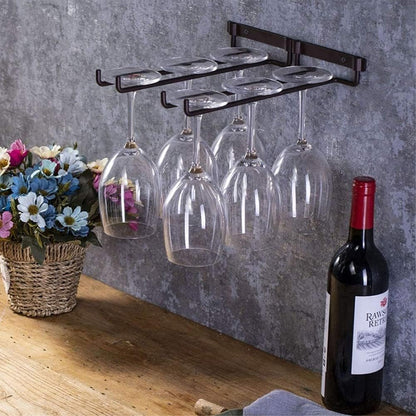 Wine Glass Hanger Rack Under Cabinet Stemware Storage Organizer for Kitchen Bar