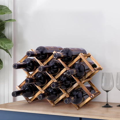 10 Bottle Wooden Wine Rack Folding Holder Bar Display Shelf Organizer