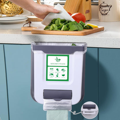 10L Foldable Hanging Kitchen Bin with Trash Bag Dispenser