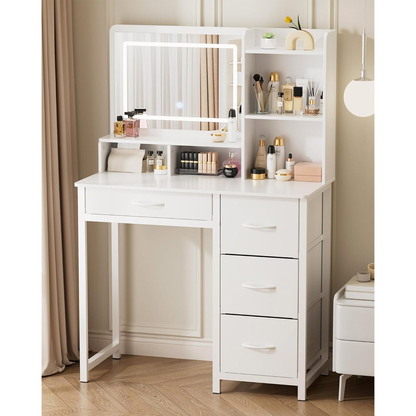 Deluxe LED Mirror Vanity Table with Mirror and Storage Drawers White