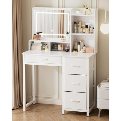 Deluxe LED Mirror Vanity Table with Mirror and Storage Drawers White