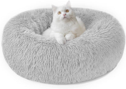 60cm Cozy Plush Soft Fluffy Pet Bed for Dogs and Cats Light Grey