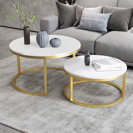 Stylish White and Gold Nesting Coffee Table Set Modern Living Room Furniture