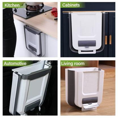 10L Foldable Hanging Kitchen Bin with Trash Bag Dispenser