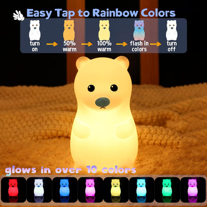 Adorable Silicone Bear Night Light USB Rechargeable Lamp