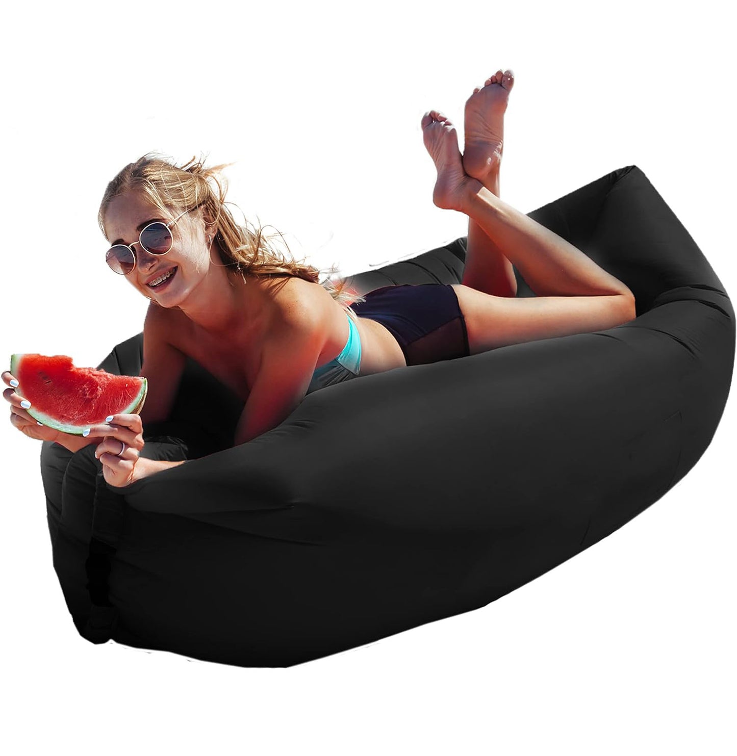 Portable Inflatable Air Sofa Lounger Lazy Couch for Outdoor Camping (Black)