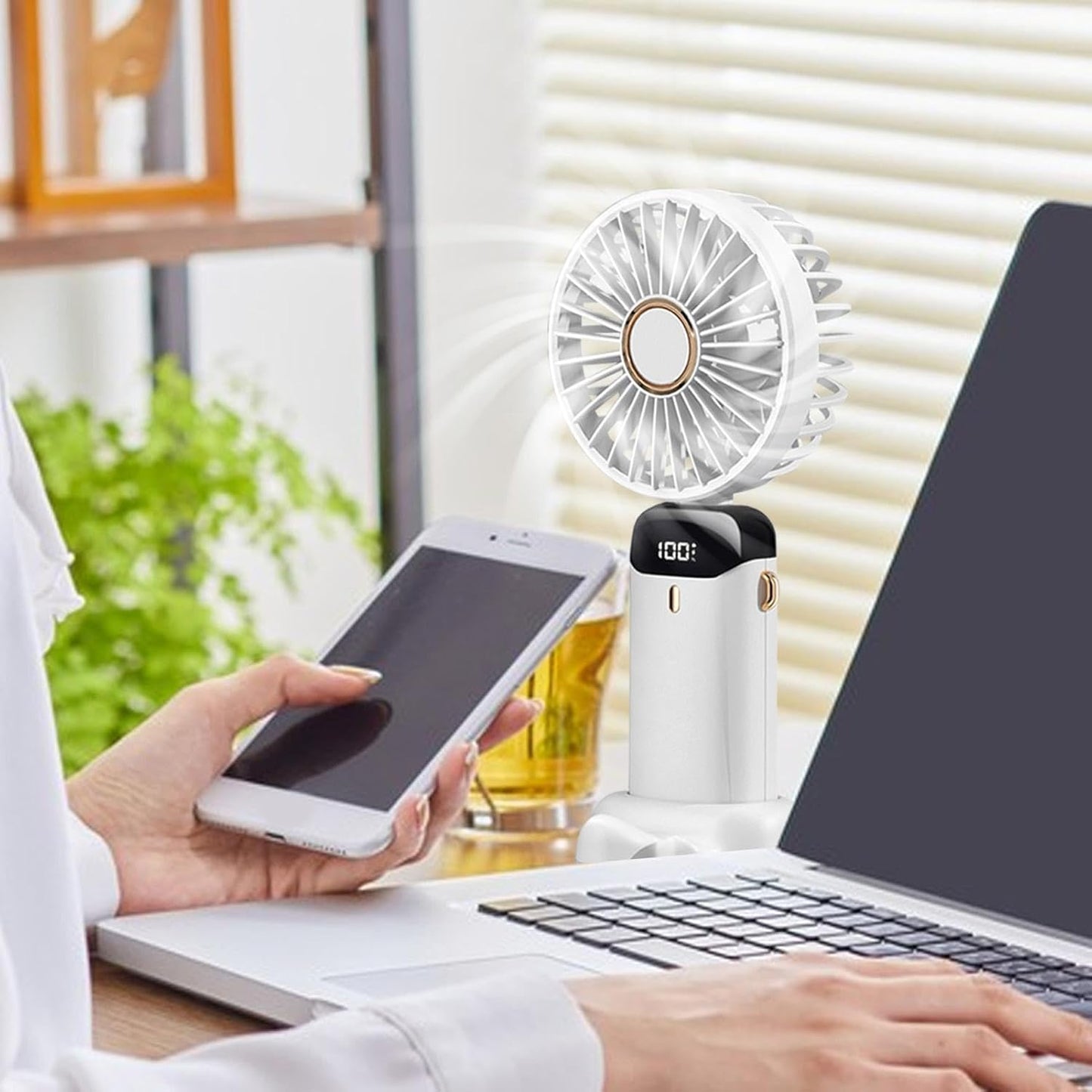 Portable USB Rechargeable Handheld Fan with Adjustable Speeds and LED Display