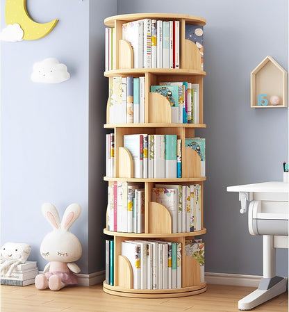 5 Tier Rotating Display Shelf Bookcase Organiser Oak