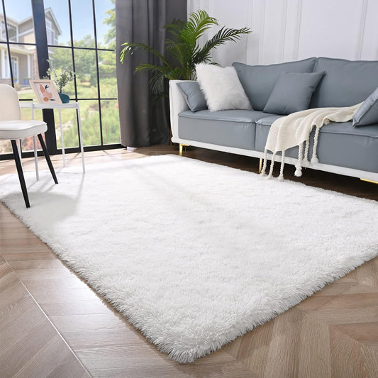 Large 230 x 160 Soft Shag Rug Carpet Mat Cream White