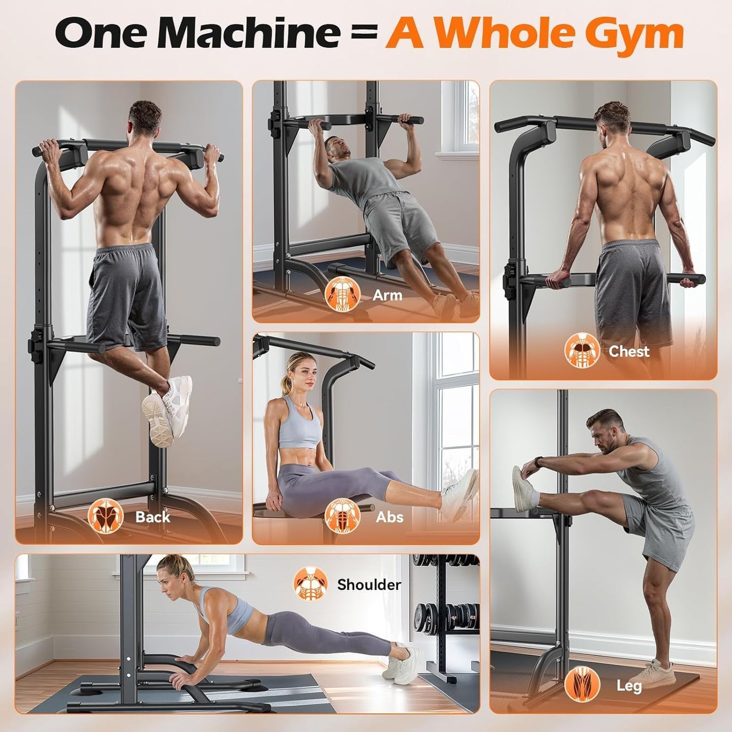 Adjustable Power Tower Pull Up Dip Station Home Gym Workout