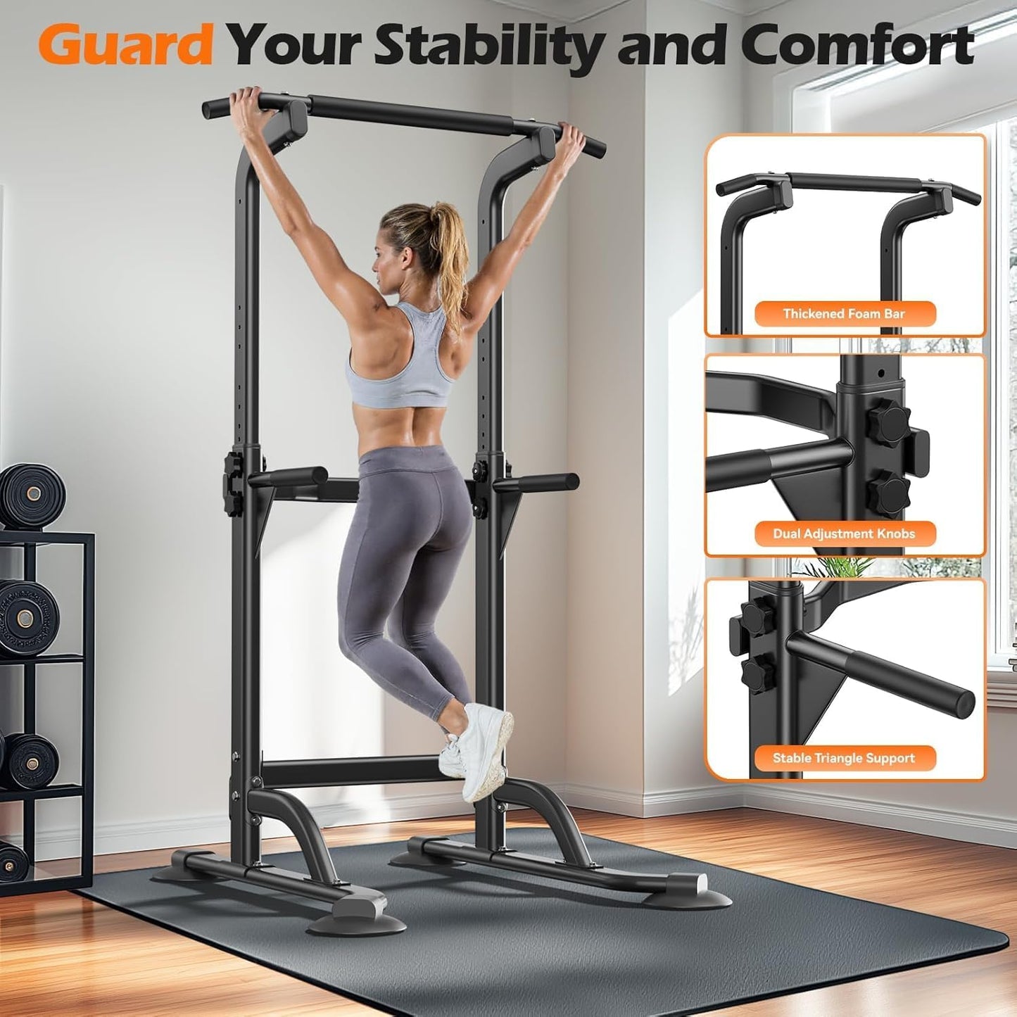 Adjustable Power Tower Pull Up Dip Station Home Gym Workout
